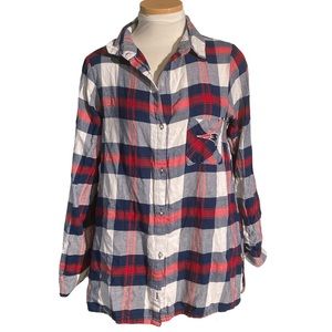 NFL Patriots Plaid Button Down Shirt Top Size M